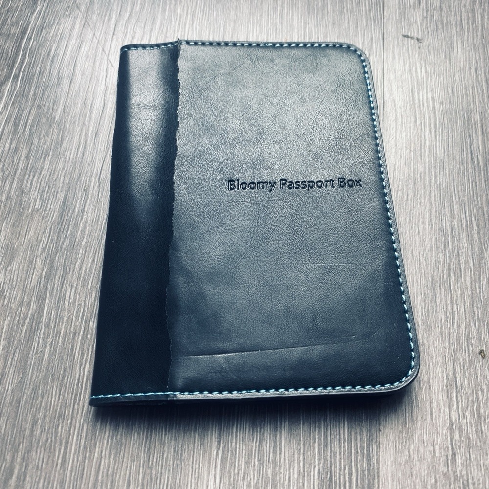 Bloomy Passport Box Travel Wallet Holder Floral Lined Black With Turquoise‎ Line
